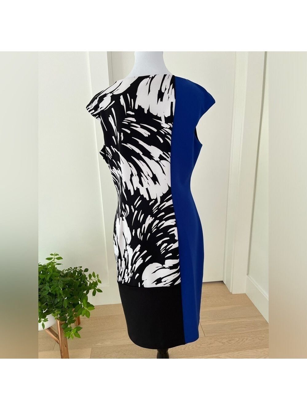MAGGY LONDON Dress Colour Block Cap Sleeve Sheath Knee Length Party Event Chic - Picture 4 of 13